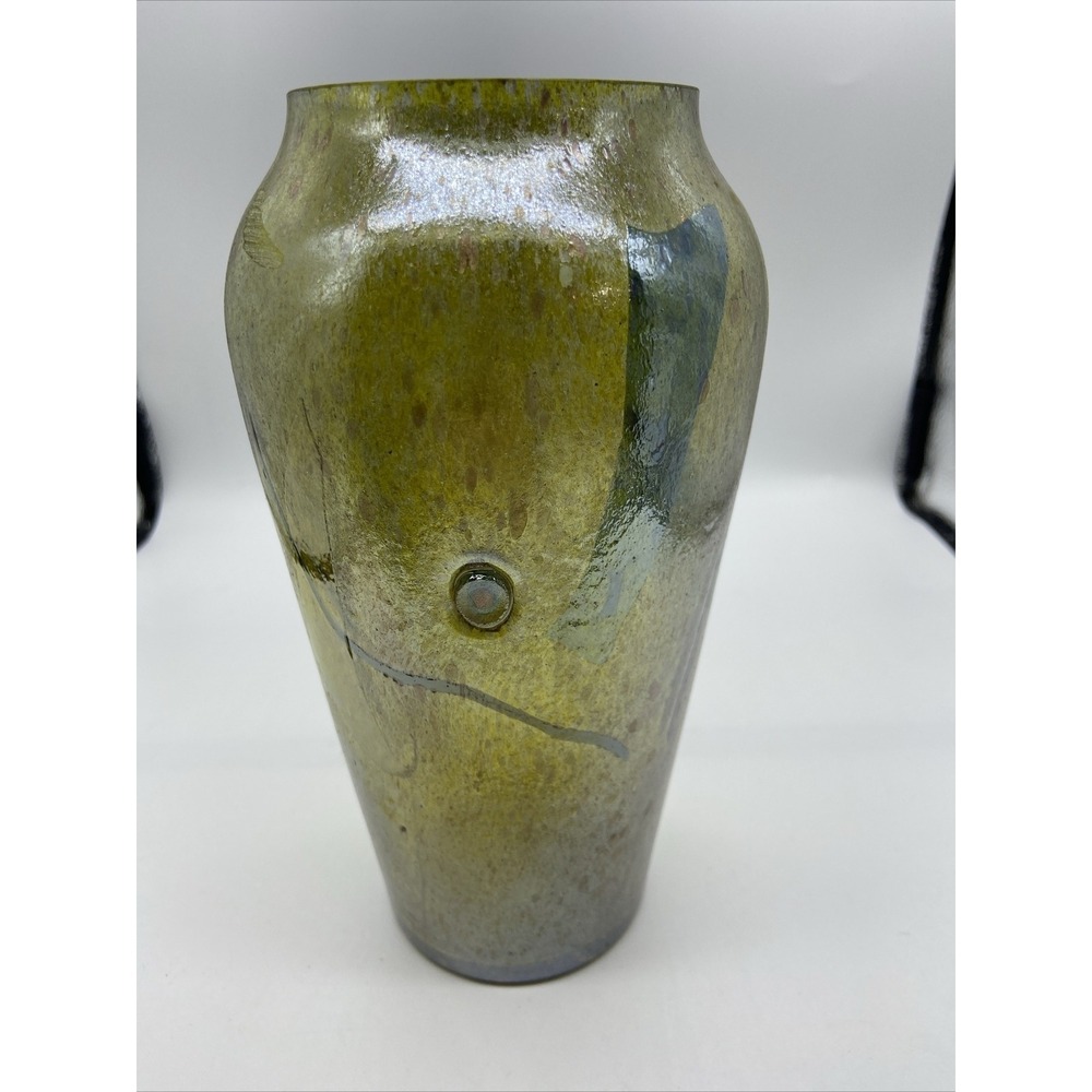 Dichroic Art Glass Vase 7.5" Tall Yellow Abstract Chroma Collection Very Nice